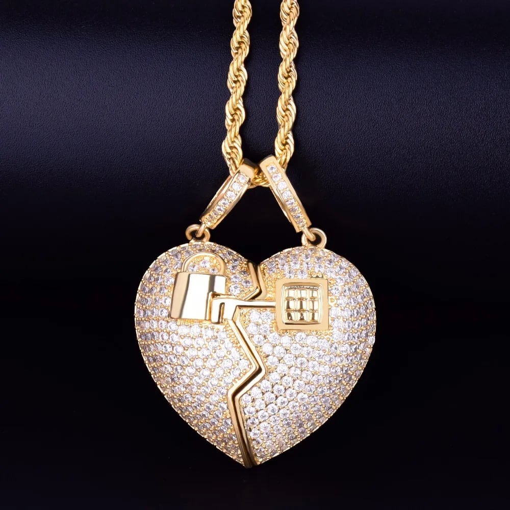 Men Key Lock Heart Pendant Rope Chain Necklace 